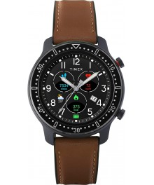 Timex Metropolitan R AMOLED Smartwatch with GPS &amp; Heart Rate 42mm Black with Brown Leather &amp; Silicone Strap